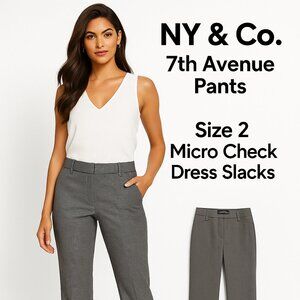 NY & Co 7th Avenue Pants Size 2 Micro Check Dress Slacks Workwear Career Trouser